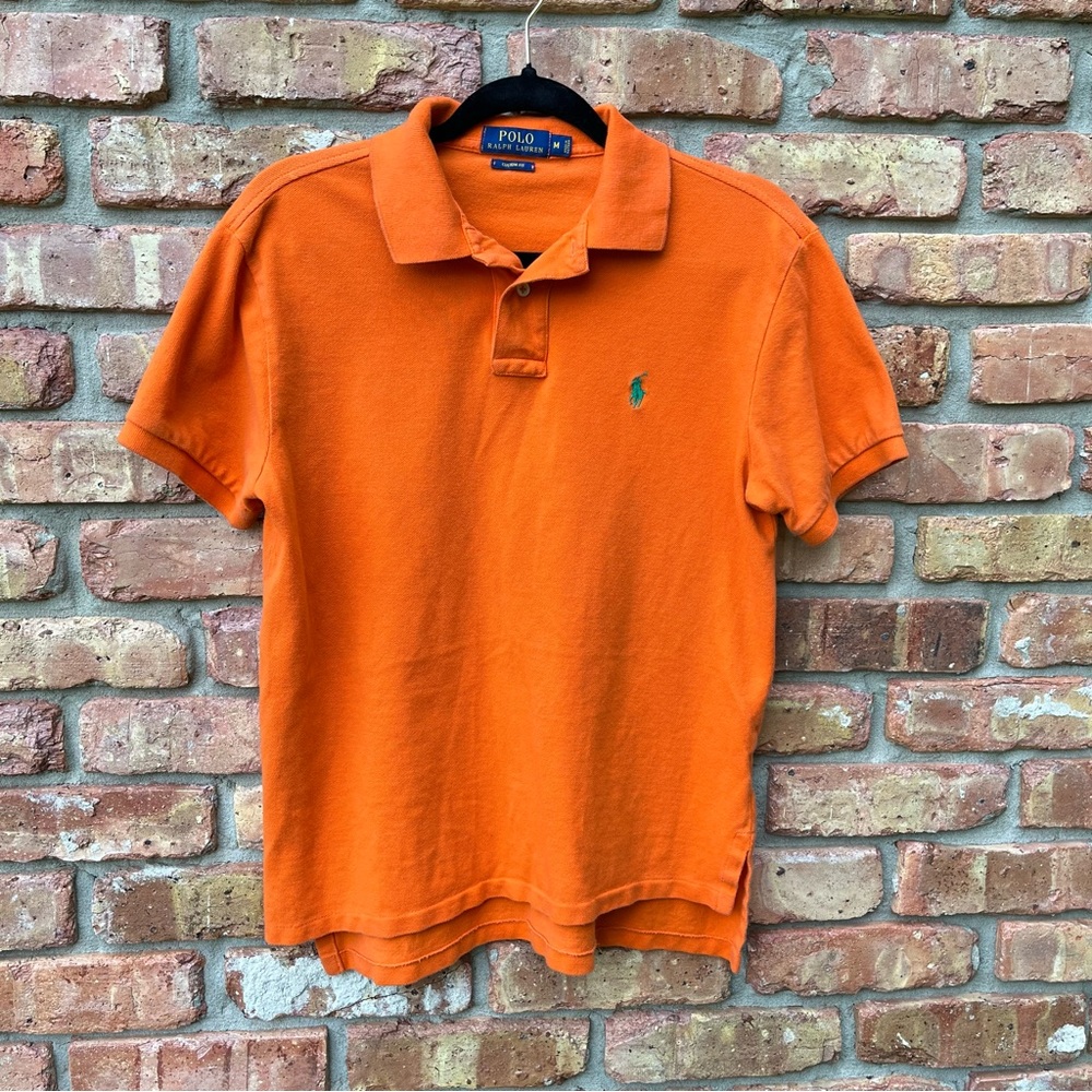 BOYS RALPH LAUREN POLO SHIRT ORANGE SHORT SLEEVE GREEN HORSE CUSTOM FIT